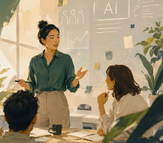 A manager presenting to her team